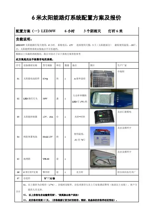 6米太阳能路灯系统配置方案及报价2011-1-22
