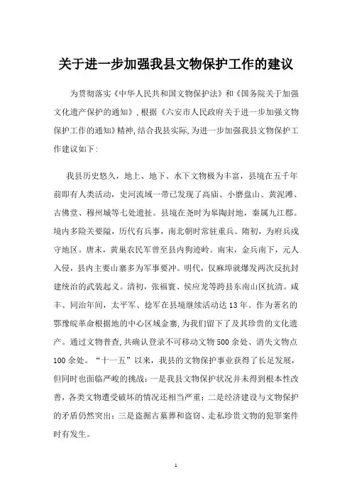 进一步加强我县文物保护工作的几点建议