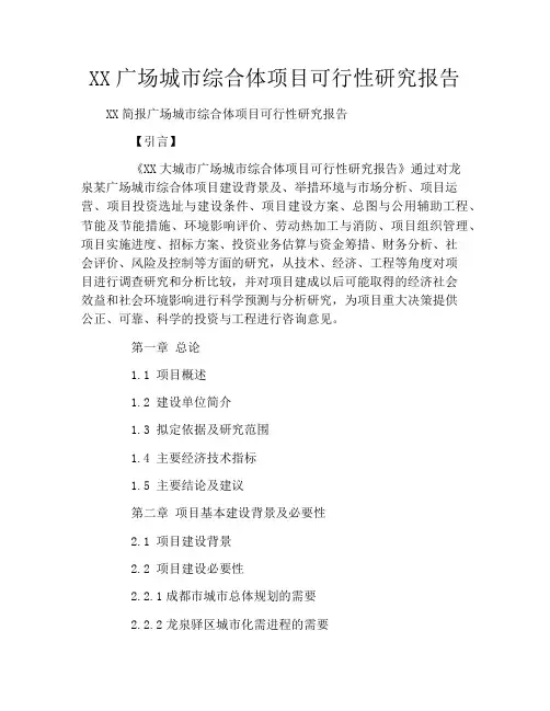 XX广场城市综合体项目可行性研究报告