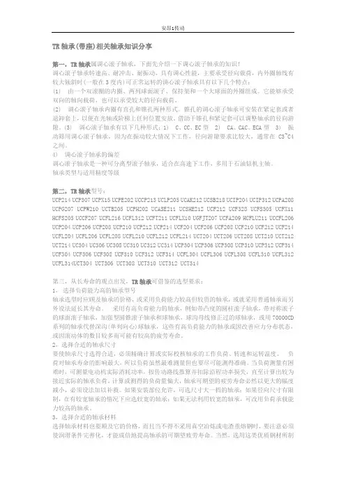 TR轴承(带座)相关轴承知识分享