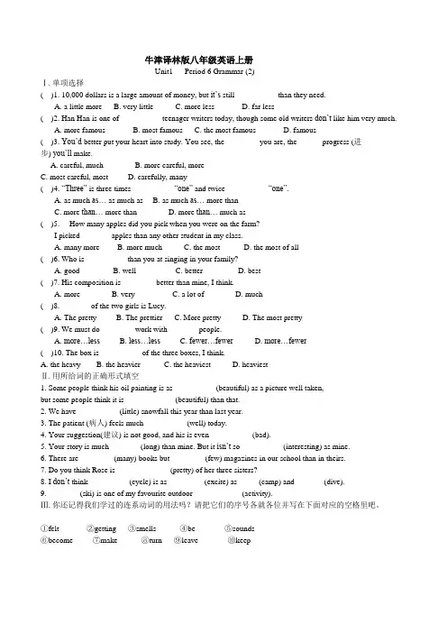 牛津译林版八年级英语上册Unit1   Period 6 Grammar %282%29练习