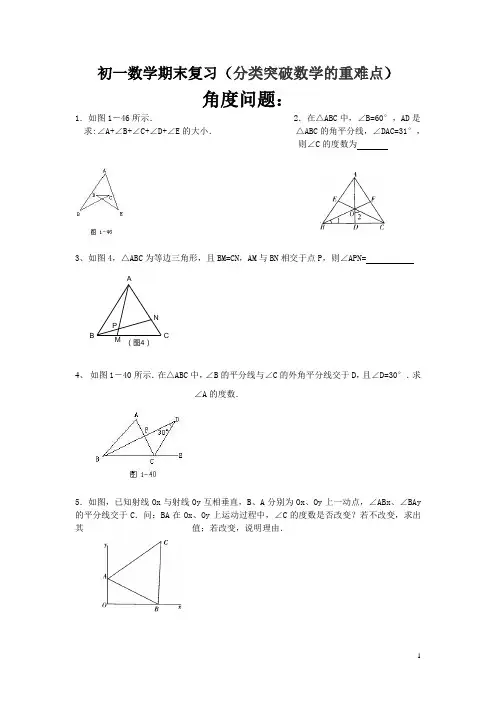 初一数学期末复习(分类突破数学的重难点)