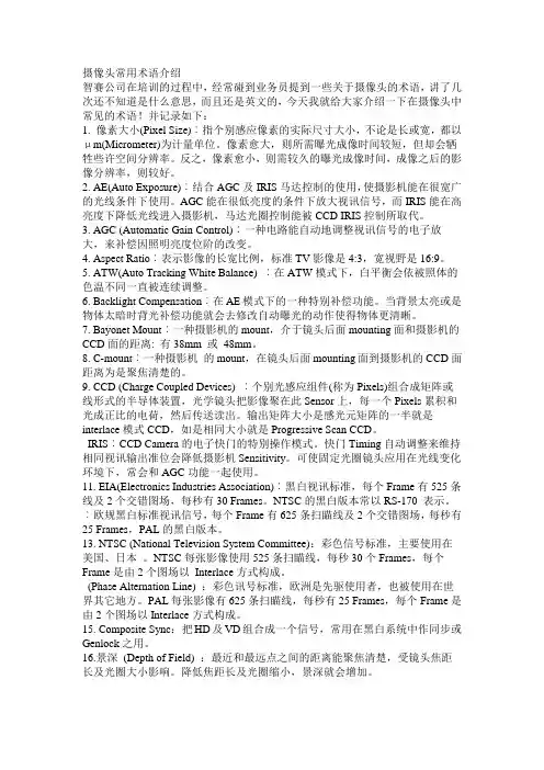 摄像头常用术语介绍