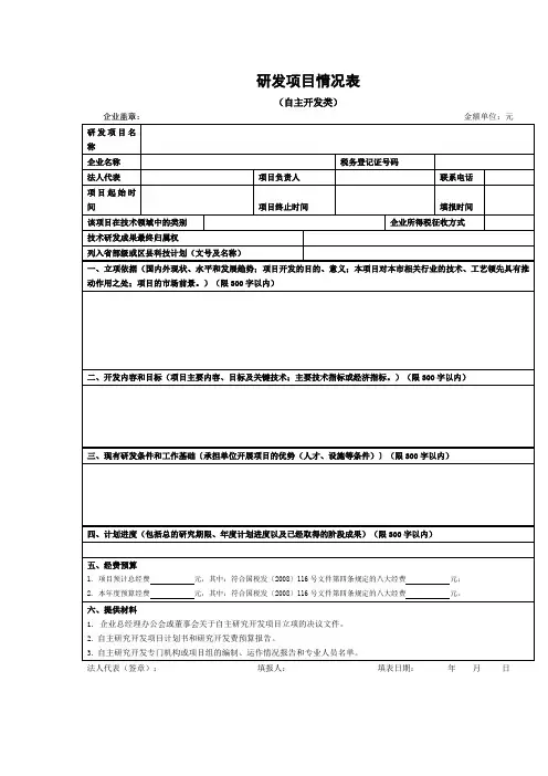 研发项目情况表