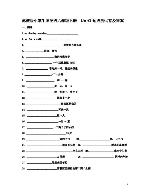 苏教版小学牛津英语六年级下册  Unit1——Unit7短语测试卷及答案