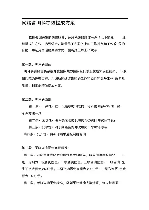 医院网络咨询科绩效考核方案
