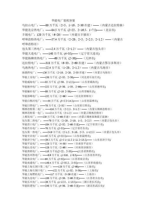 华能电厂机组容量介绍