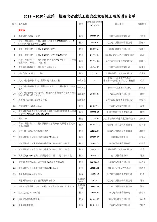 2019~2020年度第一批湖北省建筑工程安全文明施工现场项目