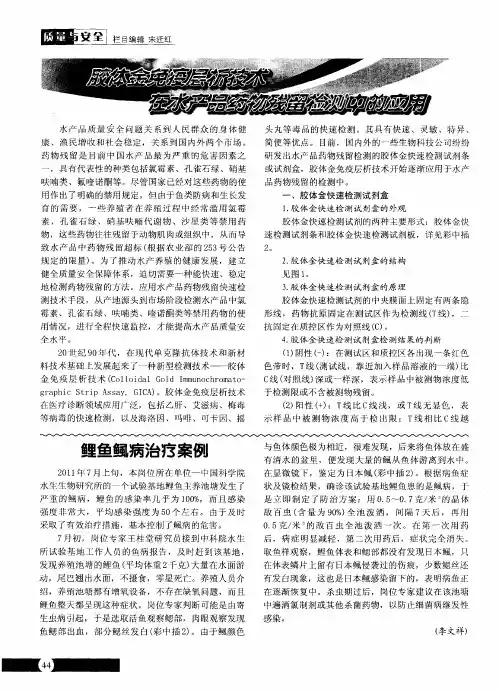 胶体金免疫层析技术在水产品药物残留检测中的应用