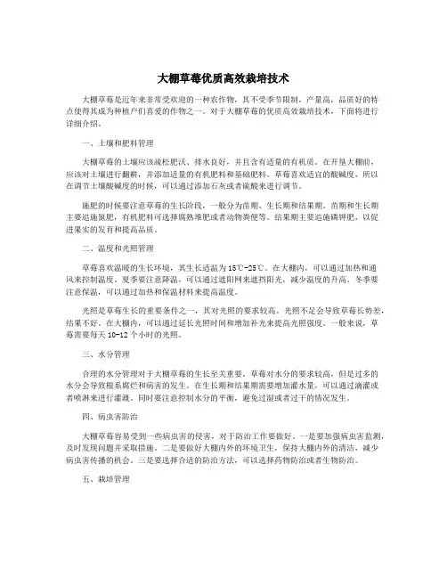 大棚草莓优质高效栽培技术