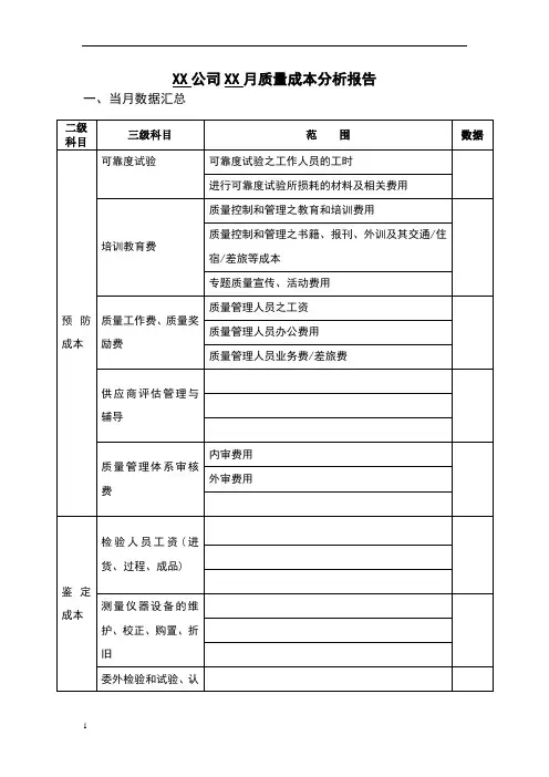 质量成本分析报告