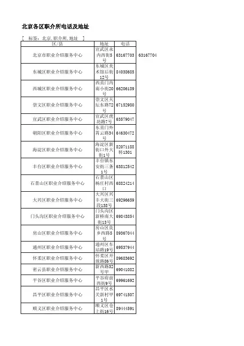 北京市各职介所联系表