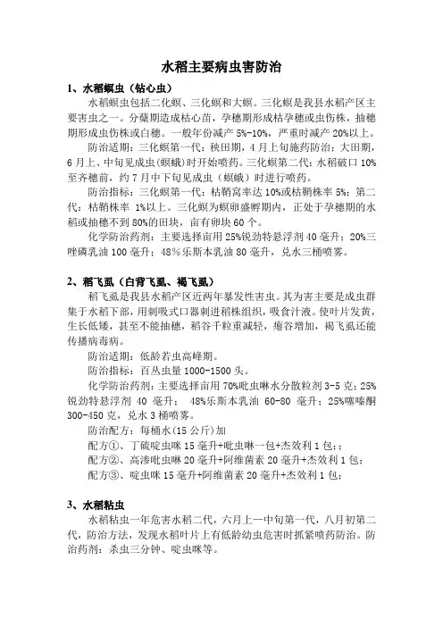 水稻主要病虫害防治