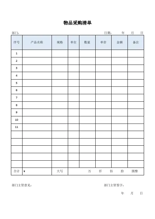 物品采购清单标准版