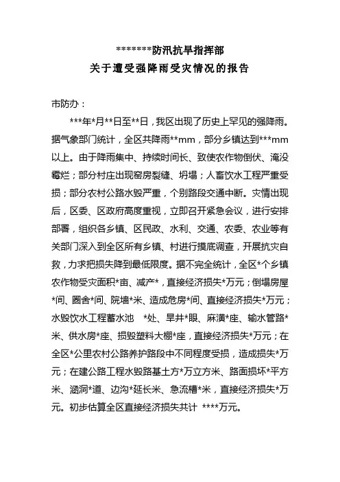 强降雨爱灾情况报告