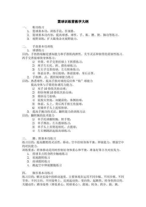 篮球训练营教学大纲