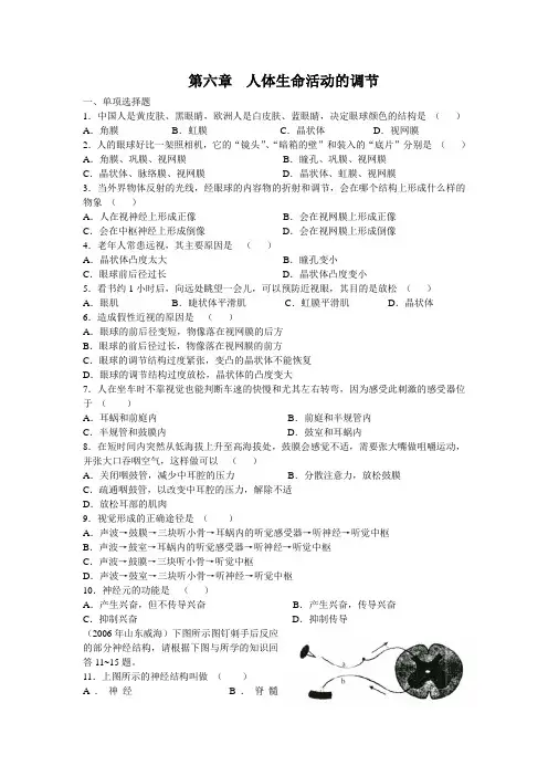 七年级生物人体生命活动的调节复习
