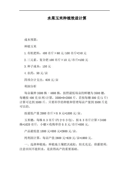 水果玉米种植效益计算