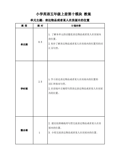 小学英语五年级下册第十模块 教案
