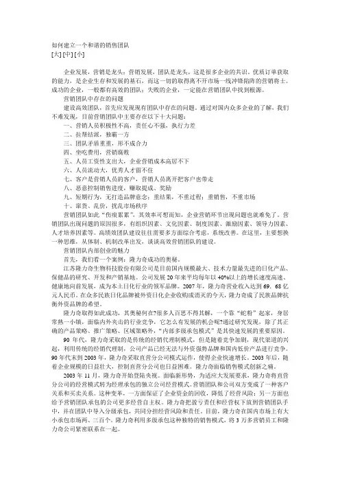 销售团队建设