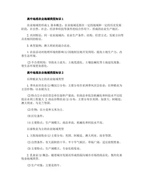 高中地理农业地域类型知识点