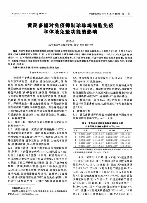 黄芪多糖对免疫抑制珍珠鸡细胞免疫和体液免疫功能的影响