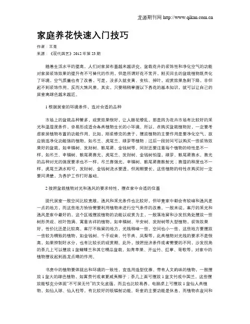 家庭养花快速入门技巧