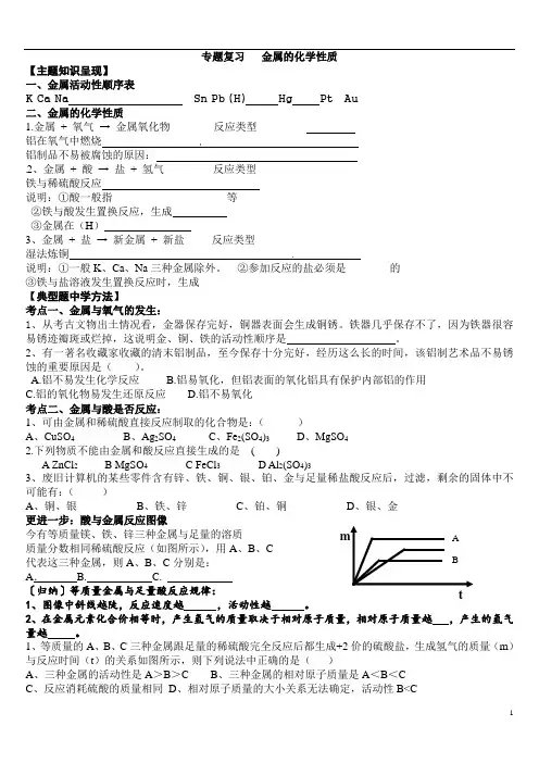 鲁教版九年级下册 9.2 金属的化学性质  同步测试