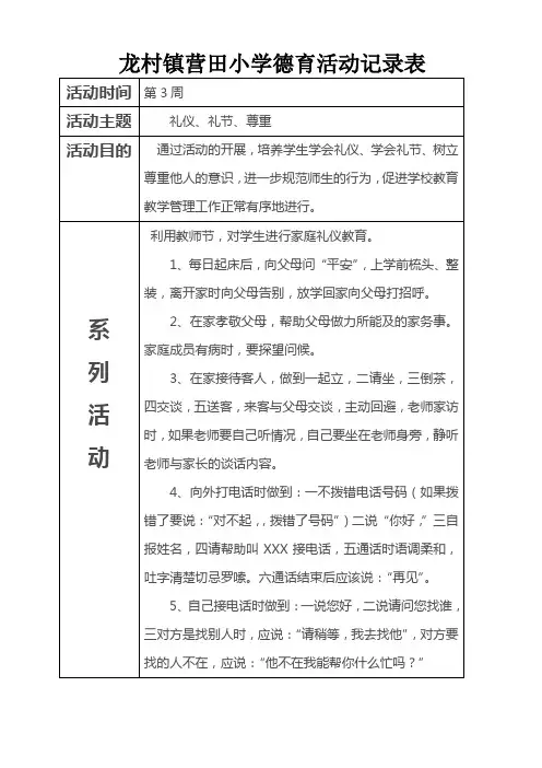 XX小学德育活动记录表