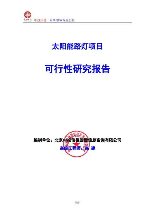 太阳能路灯项目可行性研究报告编写格式及参考(模板word)