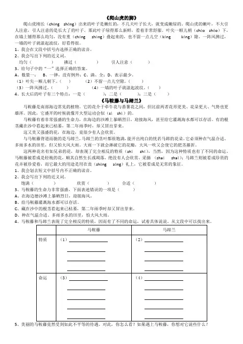 三年级写人阅读训练