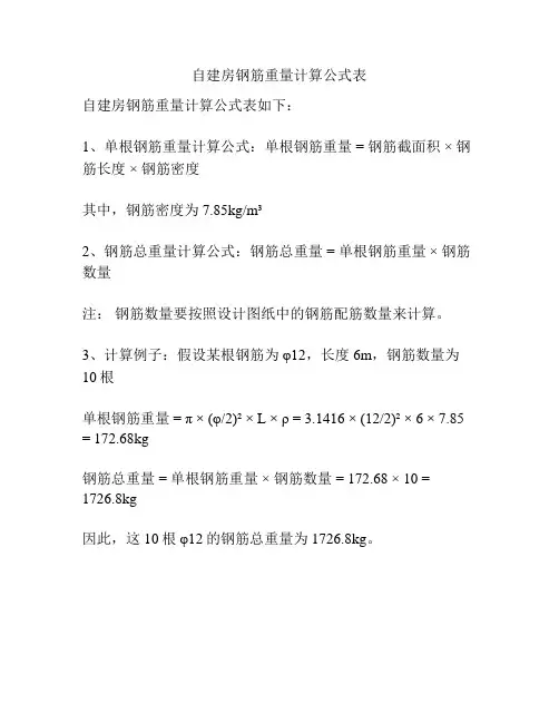 自建房钢筋重量计算公式表