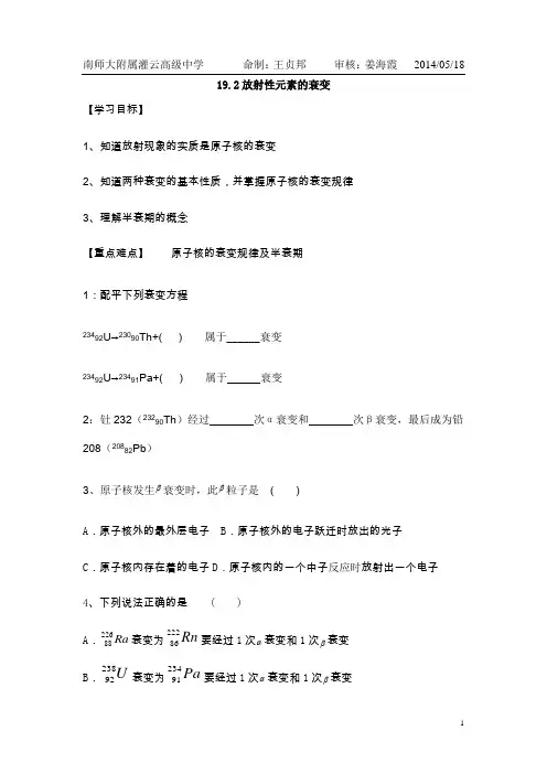 19.2 放射性元素的衰变(学案)