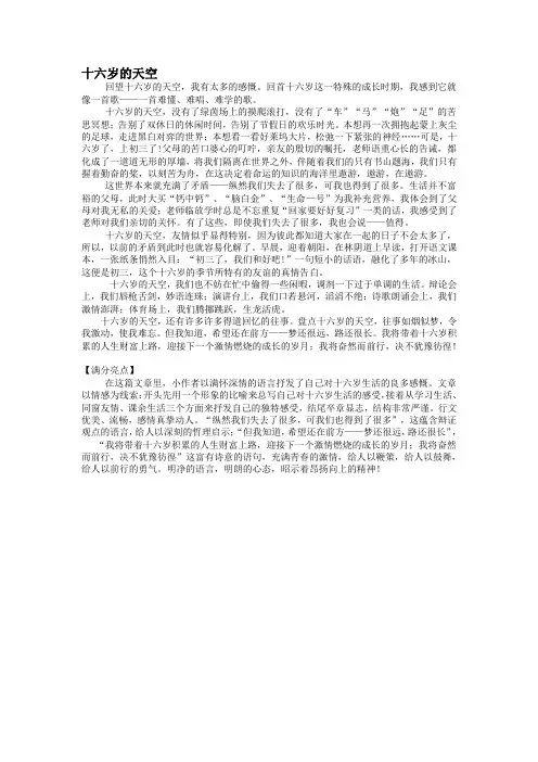 淮阴市中考满分作文-十六岁的天空