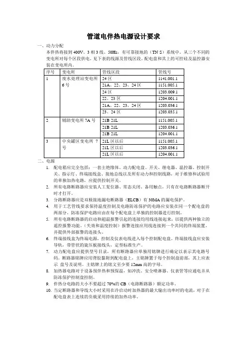管道电伴热电源设计要求