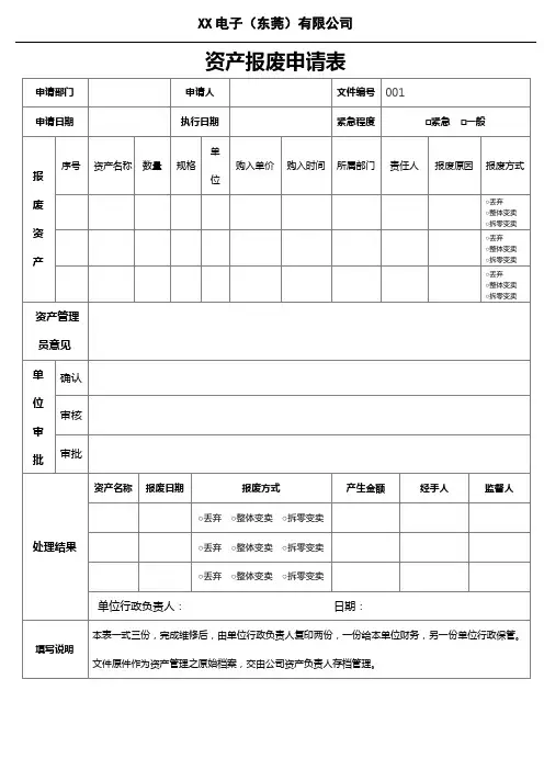 资产报废申请表