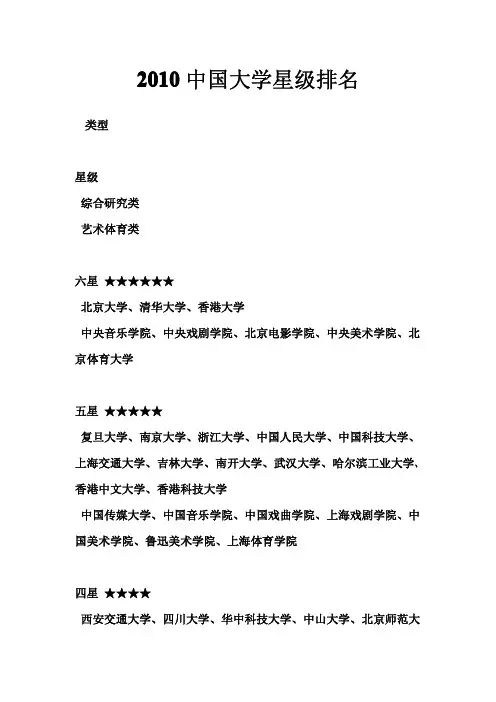 2010中国大学星级排名