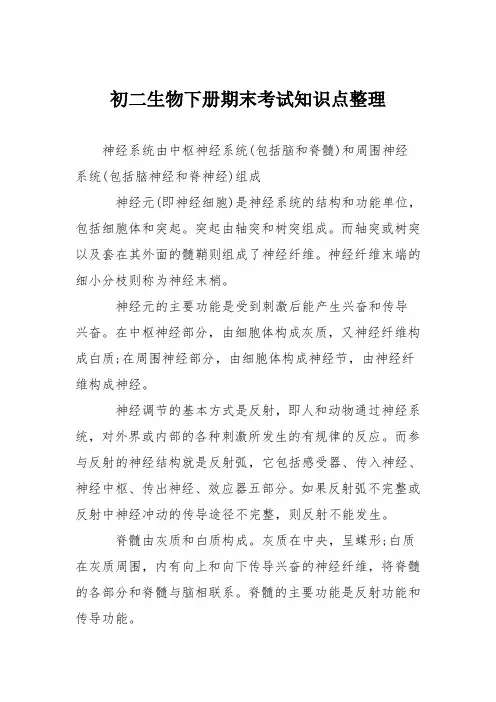 初二生物下册期末考试知识点整理