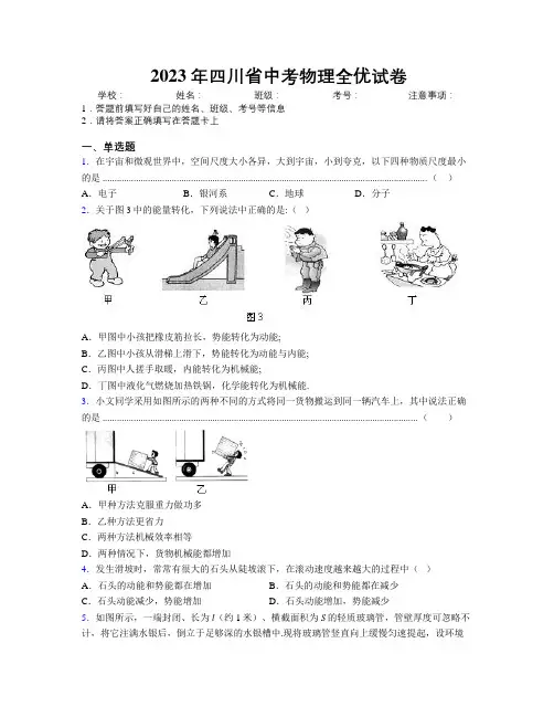 2023年四川省中考物理全优试卷附解析