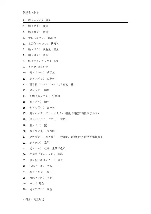 各种鱼日语的叫法