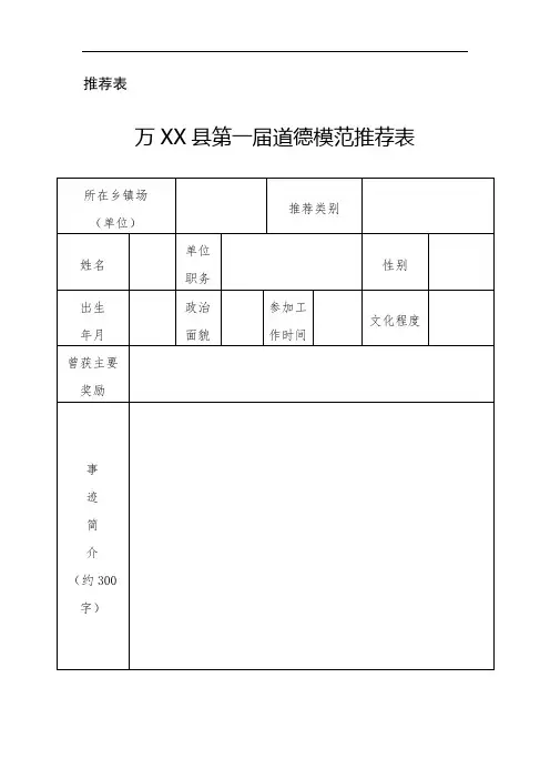 万XX县第一届道德模范推荐表【模板】