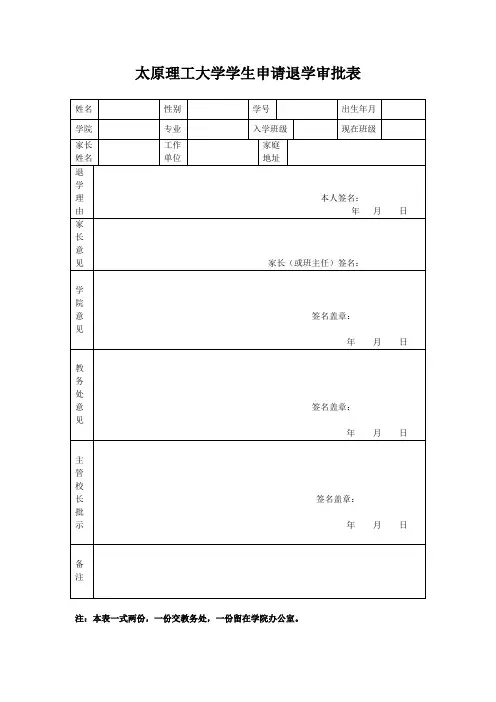 太原理工大学学生申请退学审批表