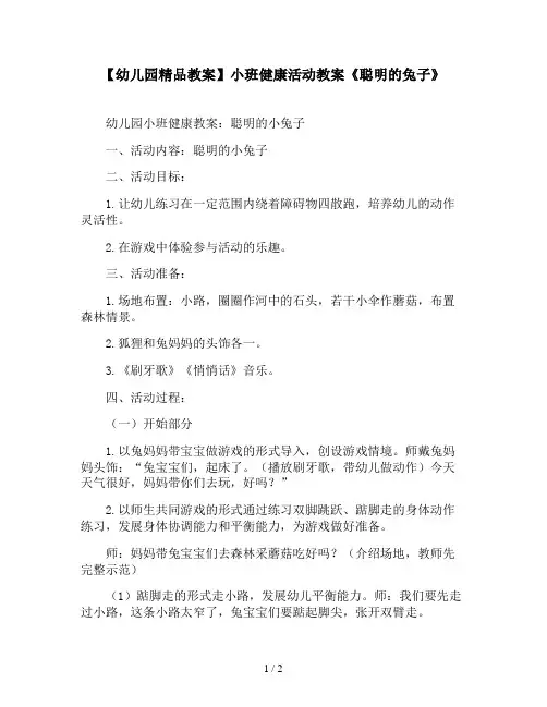 【幼儿园精品教案】小班健康活动教案《聪明的兔子》