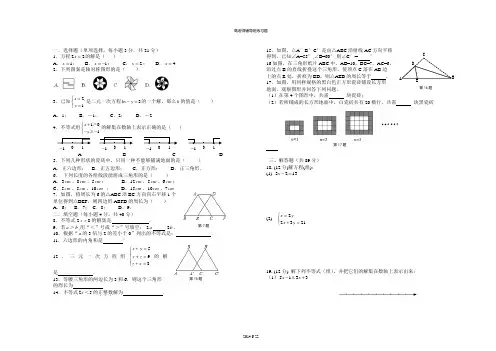 华师版七年级下册数学期末考试试卷(抽考卷B)