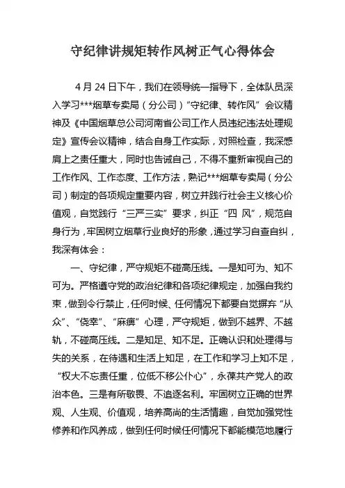 守纪律讲规矩转作风树正气心得体会