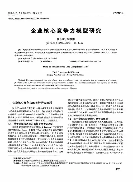 企业核心竞争力模型研究