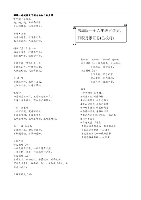 新颖部编版一至六年级古诗词和日积月累(已校对)