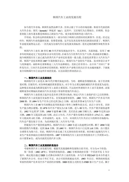 韩国汽车工业的发展历程