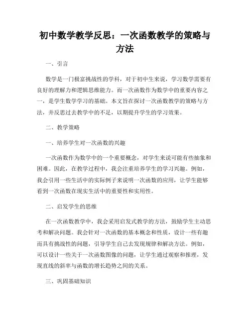 初中数学教学反思：一次函数教学的策略与方法