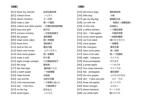 苏教版译林四年级英语上册1-4单元中译英词组